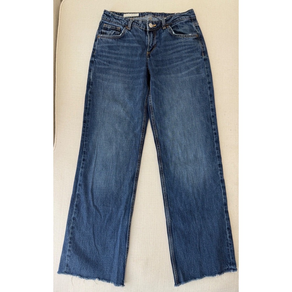 Zara Jeans Womens 4 Wide Leg Raw Hem Medium Wash Denim Excellent